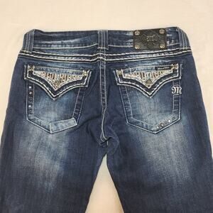 Y2k Miss Me Jeans 29x33 Actual Is 30x29 Skinny Dark Wash Sequins Studded Whisker